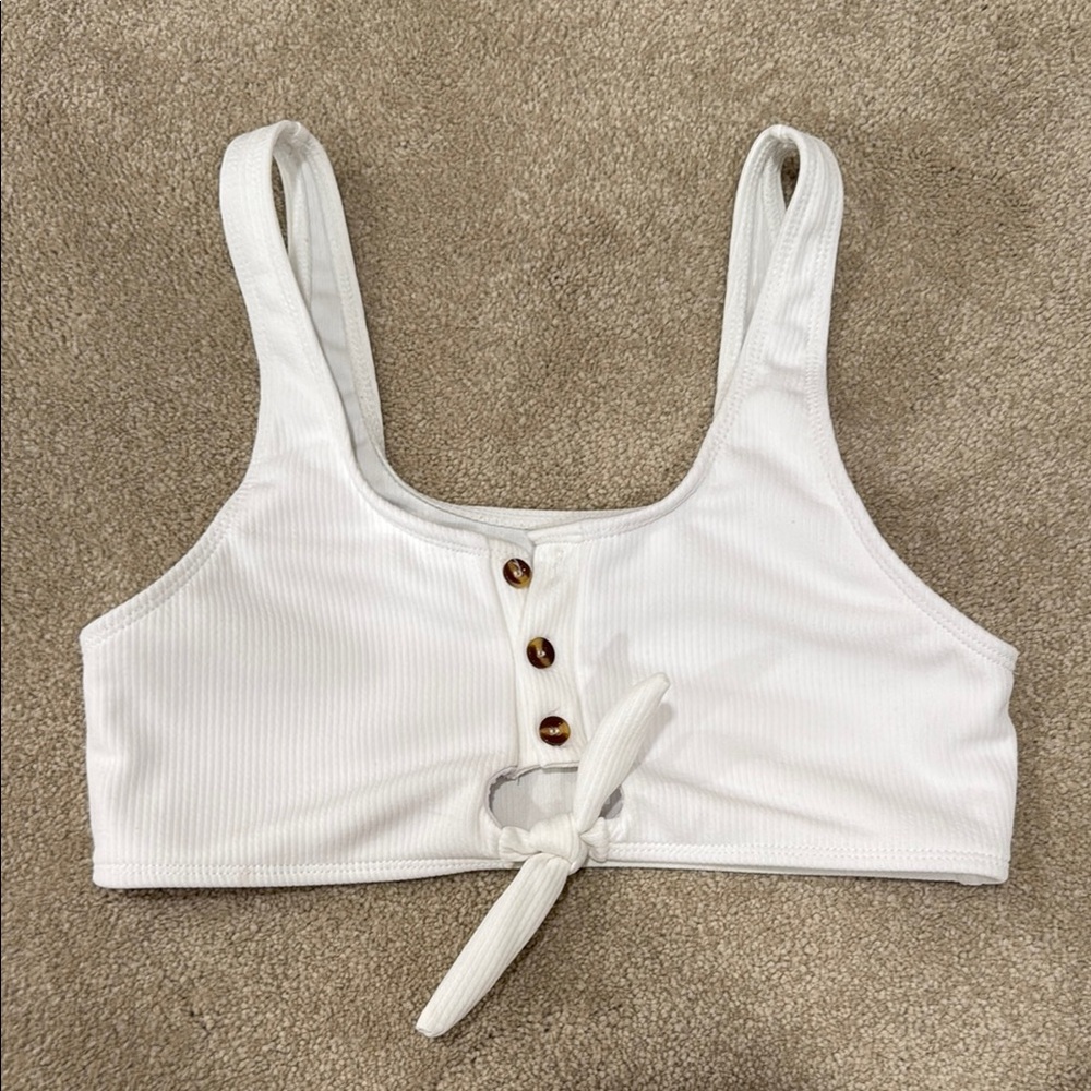 White Buttoned Tie-Front bikini Top